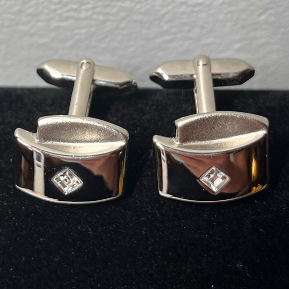 Vintage Silver Cufflinks with Crystal Detail - Picture 2 of 3